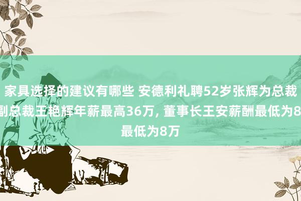 家具选择的建议有哪些 安德利礼聘52岁张辉为总裁, 副总裁王艳辉年薪最高36万, 董事长王安薪酬最低为8万